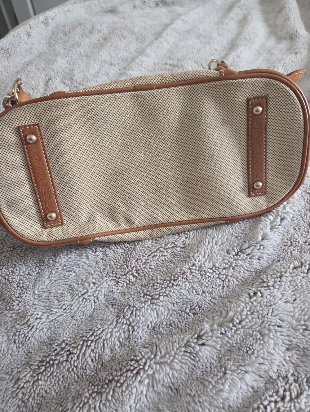 Dooney & Bourke Tan Canvas and Brown Leather Shoulder Bag - Picture 3 of 13